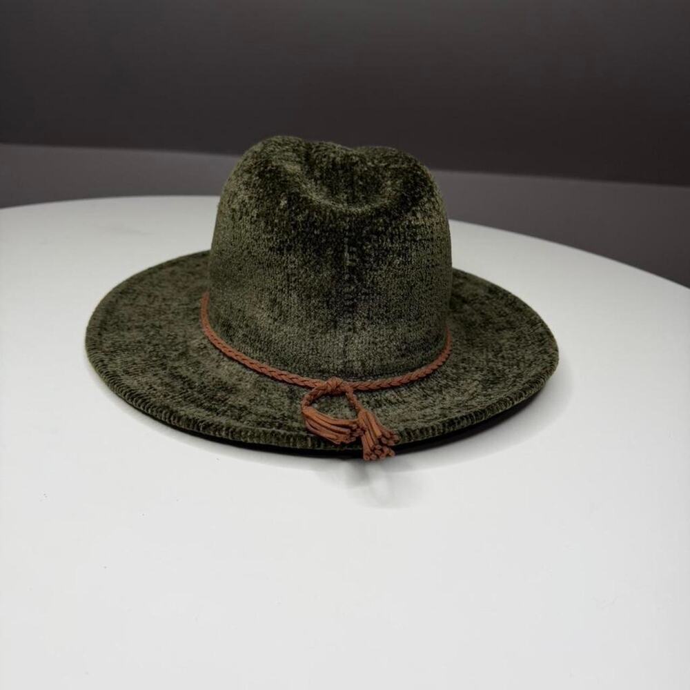 Alter’d State Olive Green Wide Brim Fedora Hat Tassel Trim Boho Festival